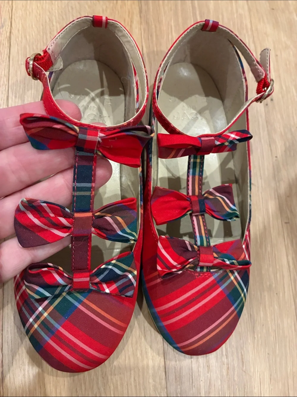 Janie and Jack girls Red Plaid Bow Strap Flats Christmas, holiday